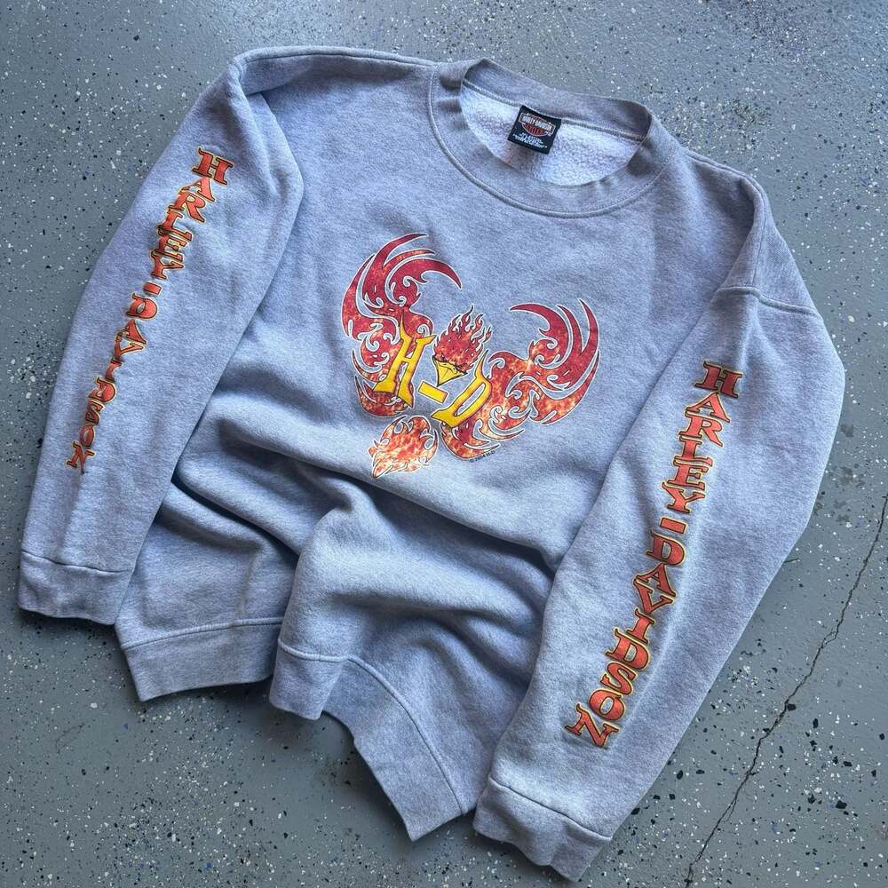Vintage 2004 Harley-Davidson Flame Phoenix Grey Crewneck Sweatshirt Large - Picture 5 of 8